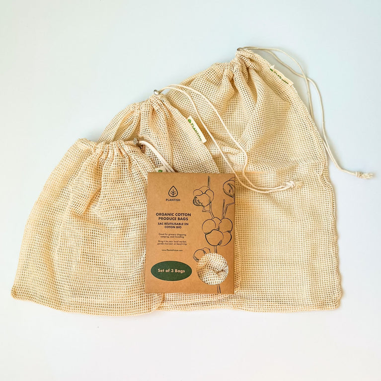 Organic cotton produce bags and net tote set